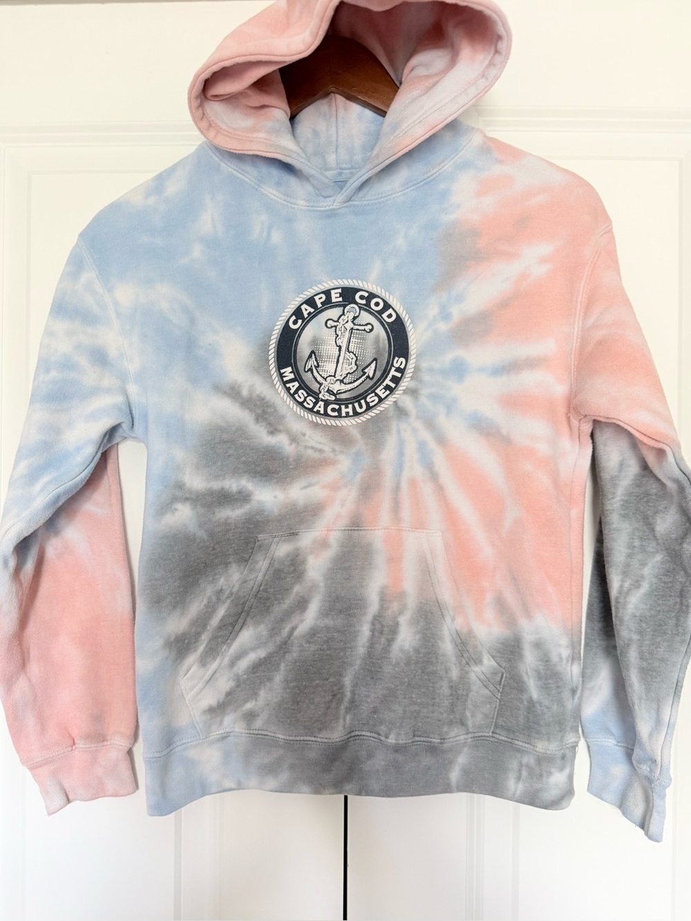 Cape Cod Massachusetts Anchor Tie-Dye Hoodie in Blue, Pink & Gray